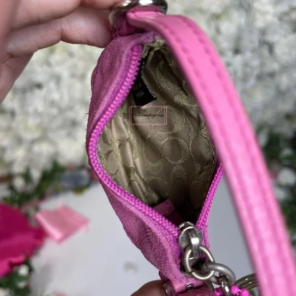 Y2K Vintage Pink Coach Soho Suede Hobo 9658 & Mini Soho Hobo Bag Charm 1659 SET - Picture 10 of 16